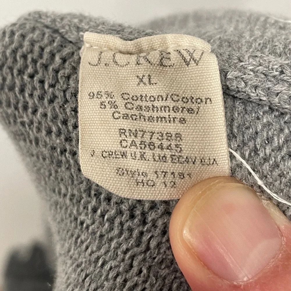 J Crew Mens Gray Cotton Cashmere Blend 1/4 Zip‎ Mock Neck Sweater XL